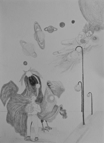 celestial ascent, 30cm x 42cm, graphite on paper