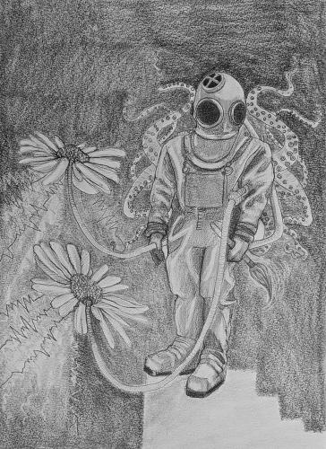 Ecco into the void graphite on paper, 30cm x 42cm